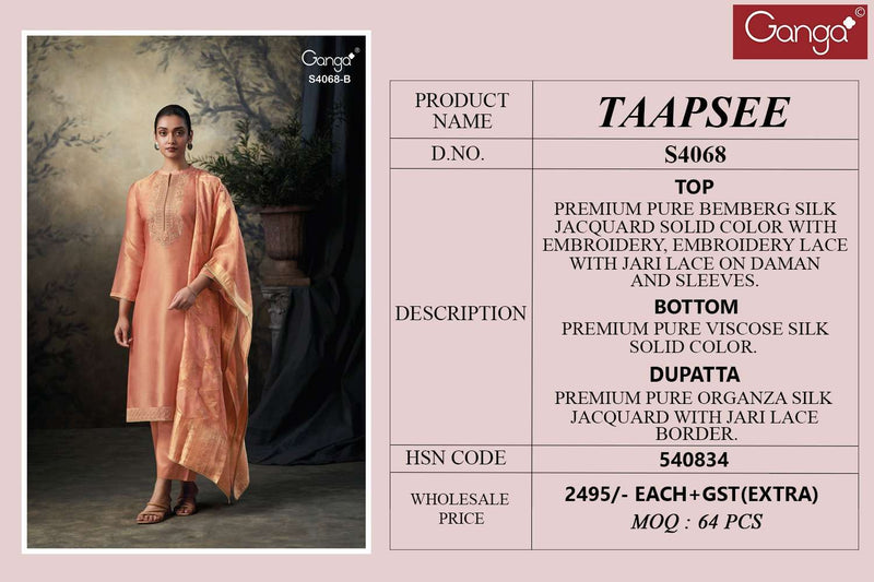 Ganga Fashion Taapsee KV-70705 | Premium Silk Designer Salwar Suit with Embroidery & Organza Dupatta