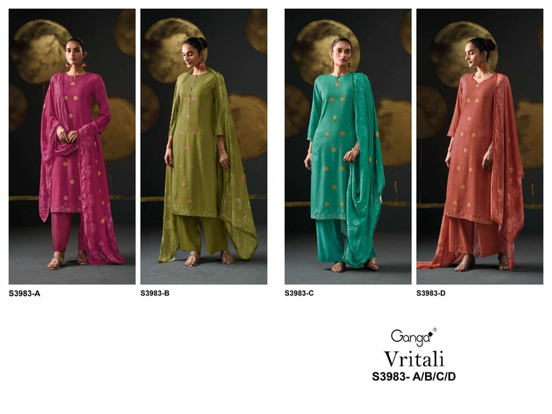 Ganga Fashion Vritali 3983 Pure Wool Pashmina Embroidered Work Winter Suit