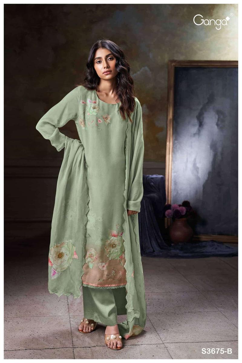 Ganga Fashion Zerrin 3675 Premium Organza Silk Embroidered Handwork Salwar Suit