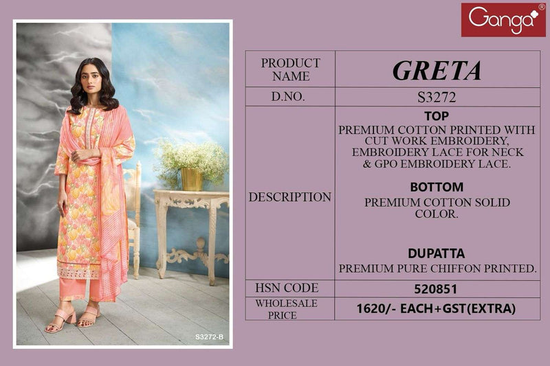 Ganga Greta 3272 Cotton Embroidered Fancy Designer Salwar Suit