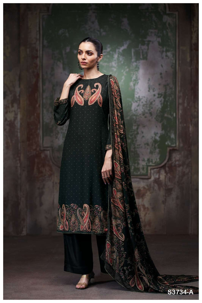 Ganga Richa 3734 Pure Wool Shawl Suit Hand Embroidered Winter Collection
