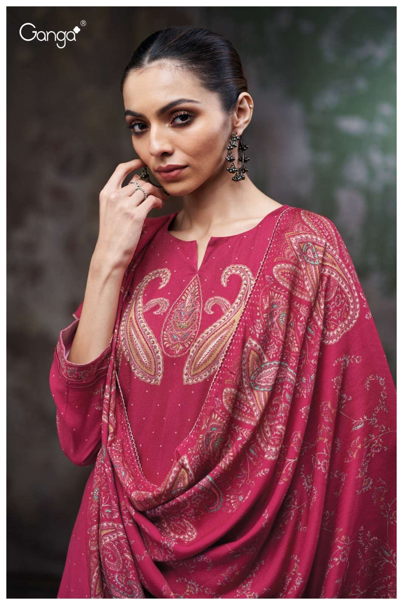 Ganga Richa 3734 Pure Wool Shawl Suit Hand Embroidered Winter Collection