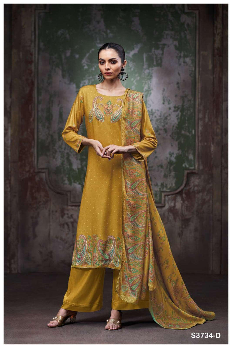 Ganga Richa 3734 Pure Wool Shawl Suit Hand Embroidered Winter Collection