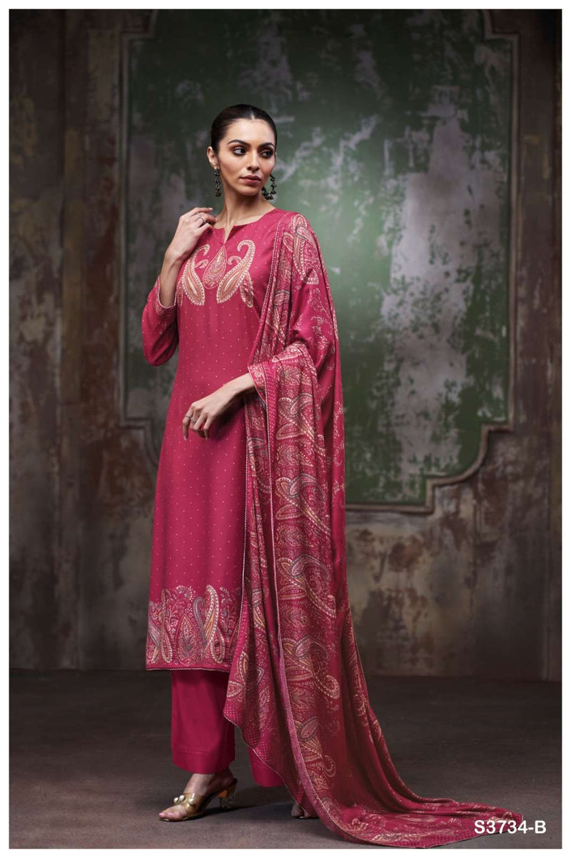 Ganga Richa 3734 Pure Wool Shawl Suit Hand Embroidered Winter Collection