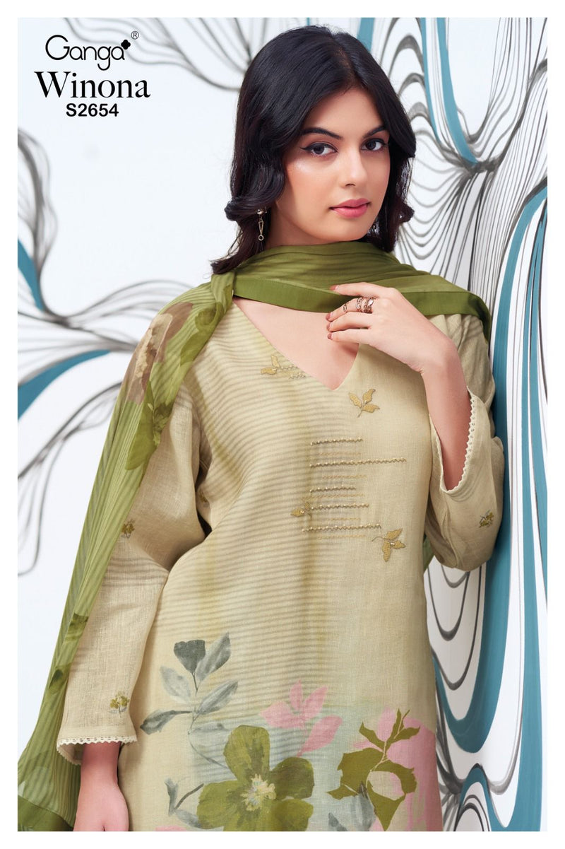 Ganga Suit Winona 2654 Premium Linen Embroidery Work Salwar Suit