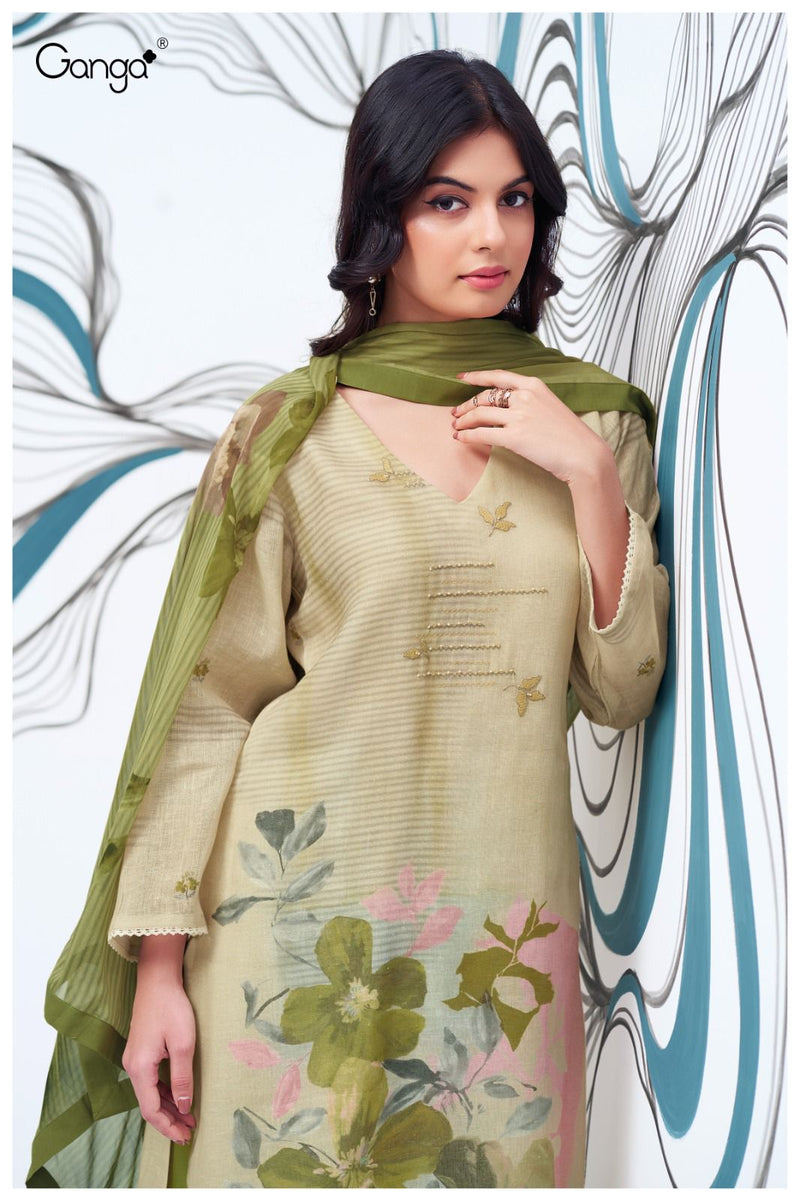 Ganga Suit Winona 2654 Premium Linen Embroidery Work Salwar Suit