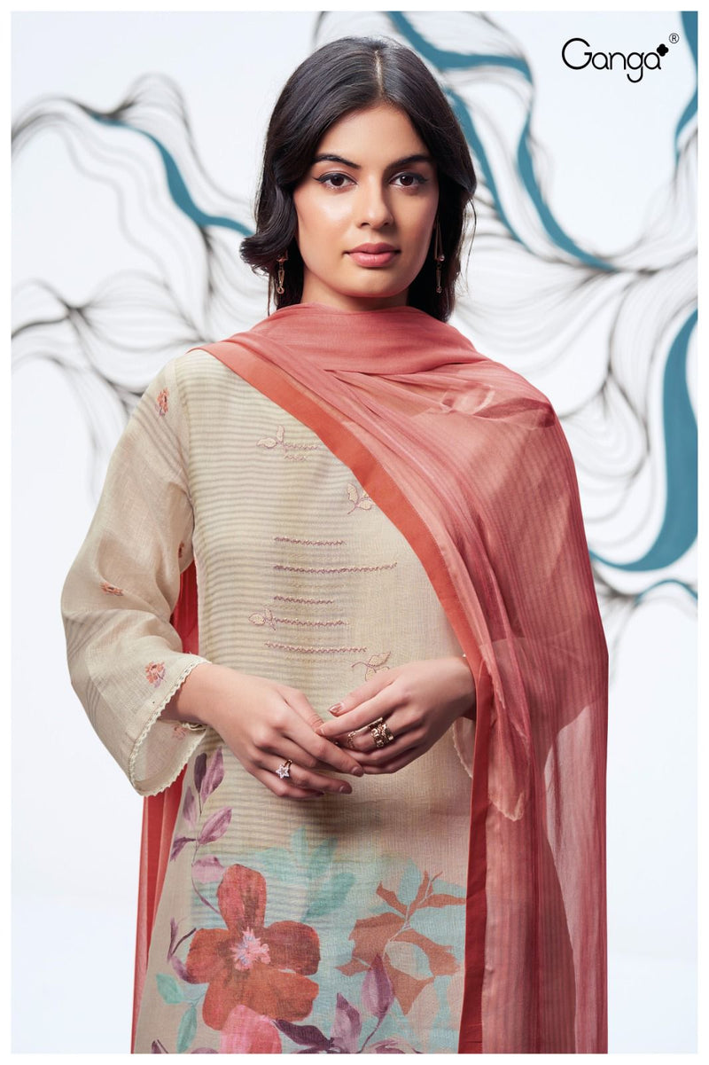 Ganga Suit Winona 2654 Premium Linen Embroidery Work Salwar Suit