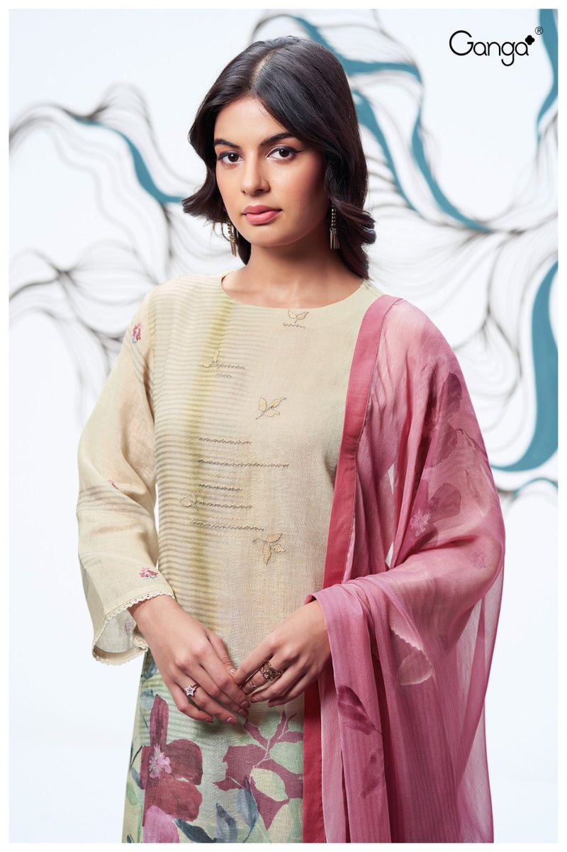 Ganga Suit Winona 2654 Premium Linen Embroidery Work Salwar Suit