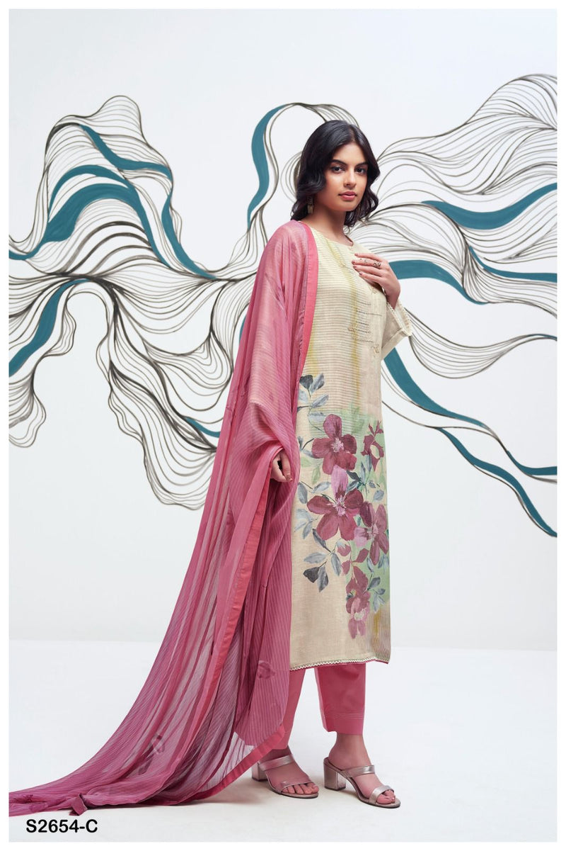 Ganga Suit Winona 2654 Premium Linen Embroidery Work Salwar Suit