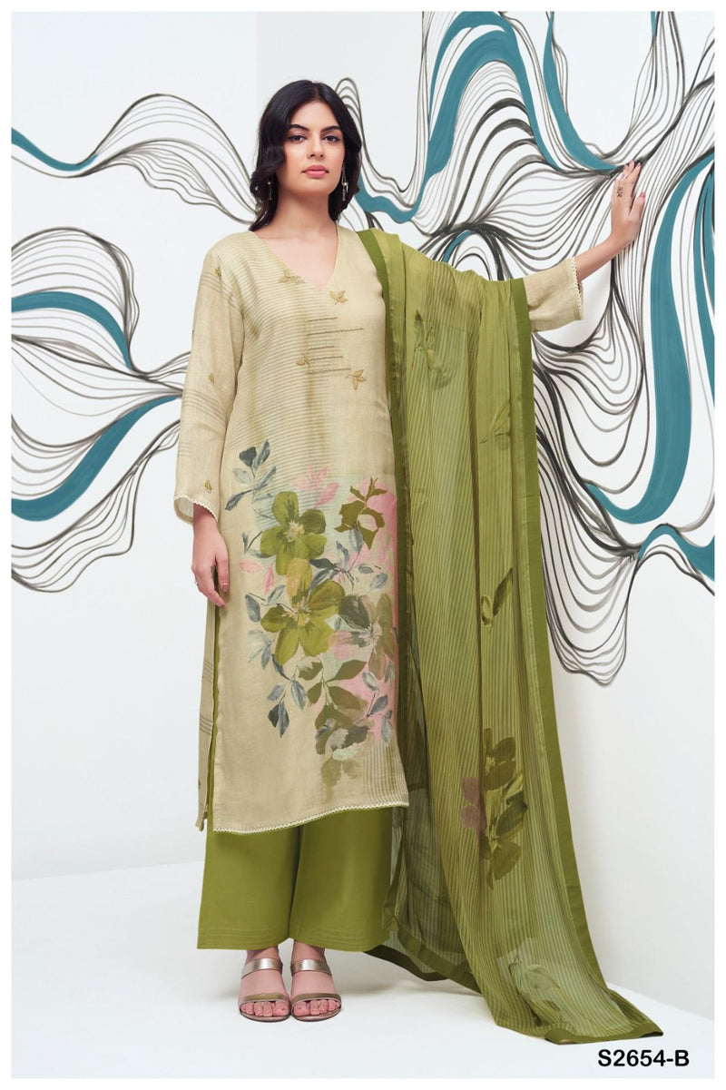 Ganga Suit Winona 2654 Premium Linen Embroidery Work Salwar Suit