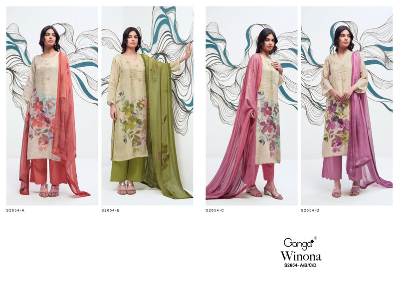 Ganga Suit Winona 2654 Premium Linen Embroidery Work Salwar Suit