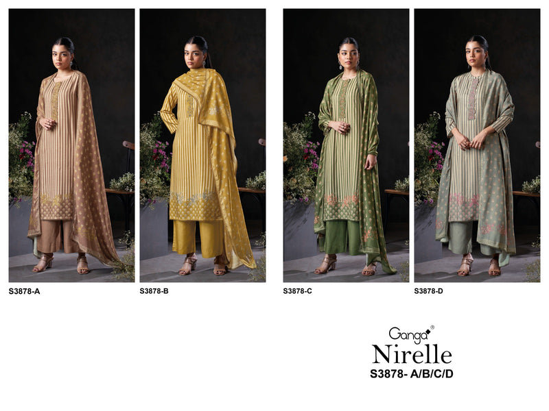 Ganga Suits Nirelle 3878 Pure Wool Pashmina Embroidered Schiffli Work Salwar Suit