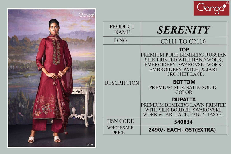 Ganga Suits Serenity Premium Silk Embroidery Swarovaski Work Salwar Suit