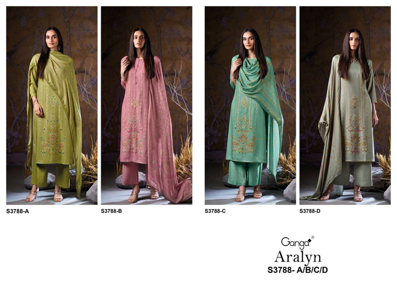 Ganga Fashion Aralyn 3788 Premium Wool Pashmina Embroidered Work Salwar Suit
