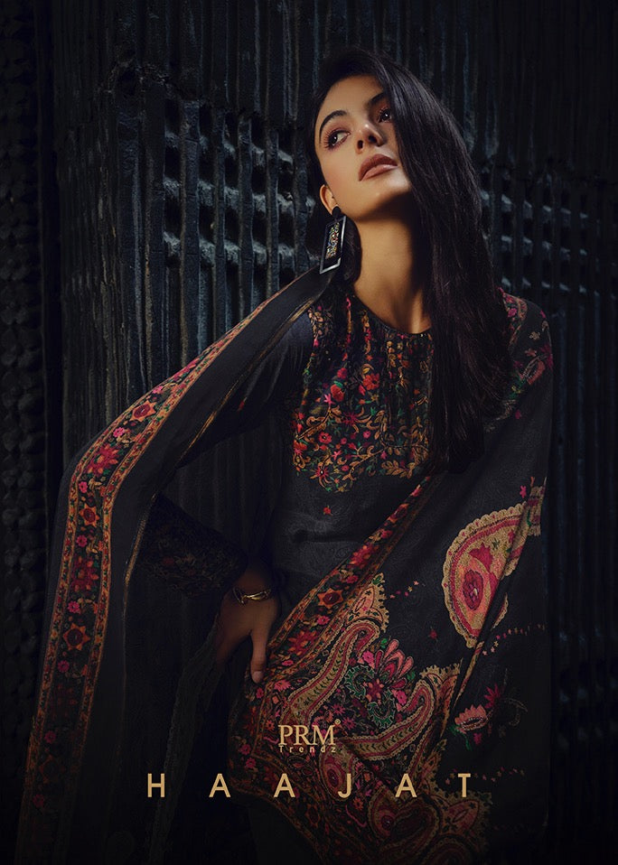 Prm Trendz Haajat Muslin Silk Digital Print With Designer Work Suits