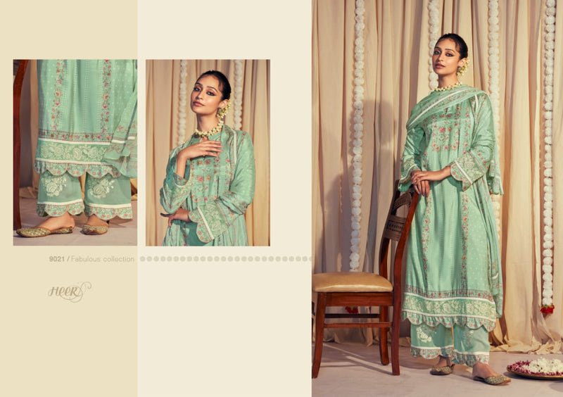 Kimora Heer Habia Muslin Silk Digital Print With Heavy Embroidery Suits