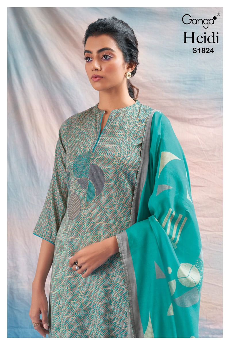 Ganga Heidi 1824 Cotton Printed With Embroidery Designer Suits