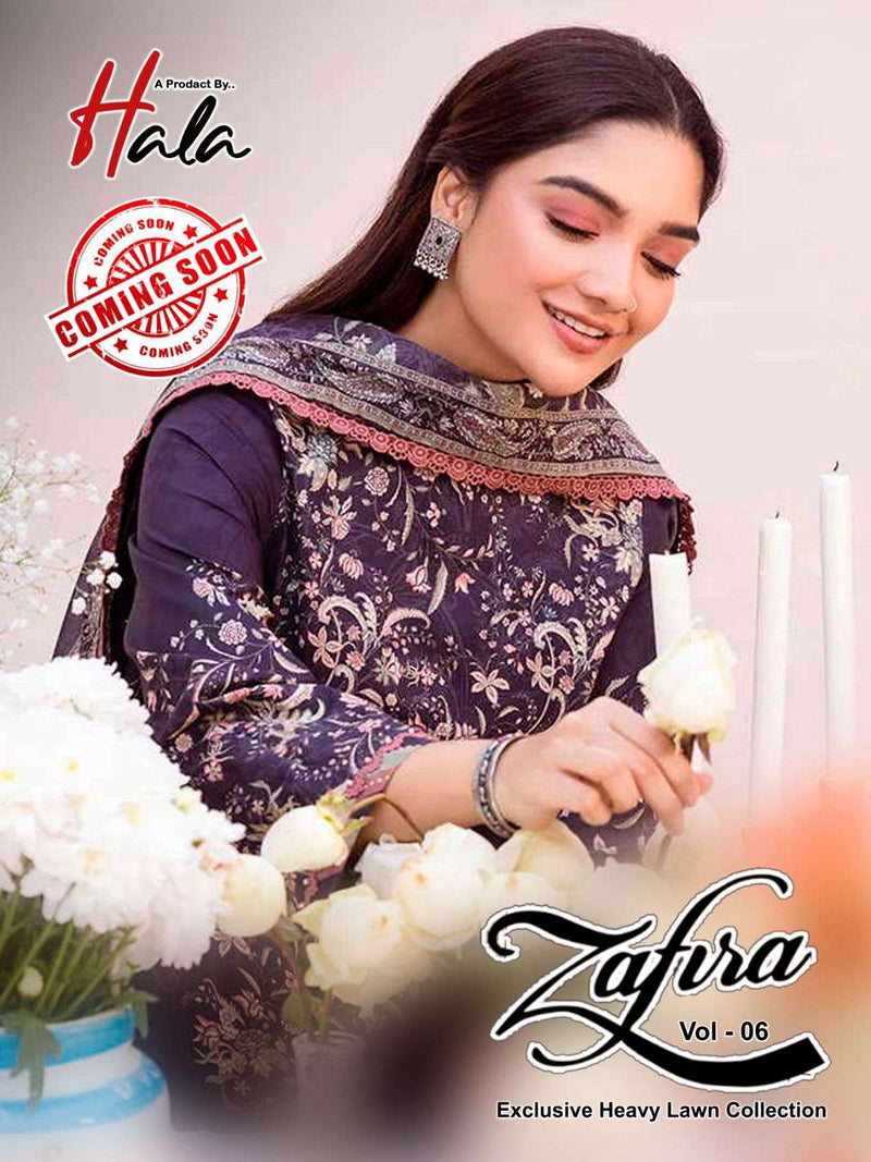 Hala Zafira Vol 6 Lawn Cotton Karachi Print Partywear Salwar Suit