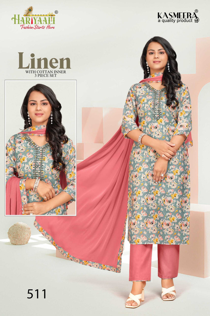 Hariyali Linen Vol 5 Linen Digital Print With Real Mirror Work Combo Set Of Pret Kurti