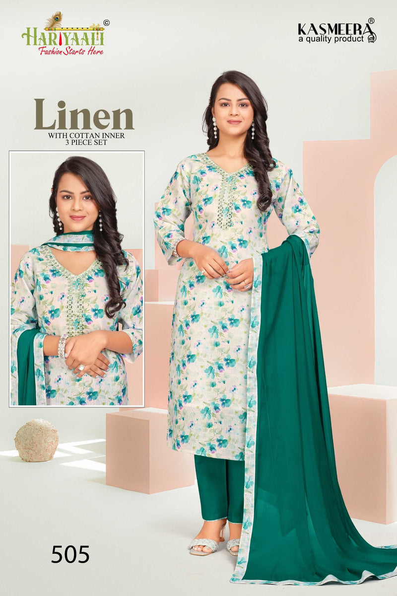 Hariyali Linen Vol 5 Linen Digital Print With Real Mirror Work Combo Set Of Pret Kurti