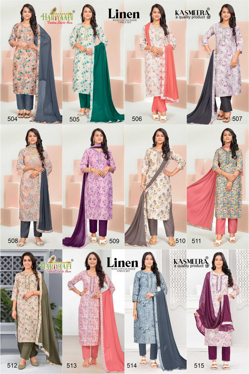 Hariyali Linen Vol 5 Linen Digital Print With Real Mirror Work Combo Set Of Pret Kurti