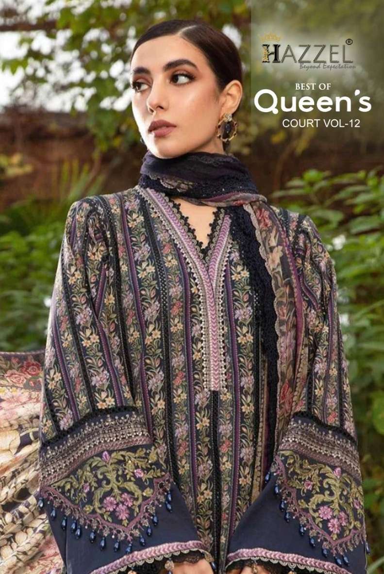 Hazzel Firdous Queens Court Vol 12 Cotton Print With Exclusive Embroidery Patches Salwar Kameez