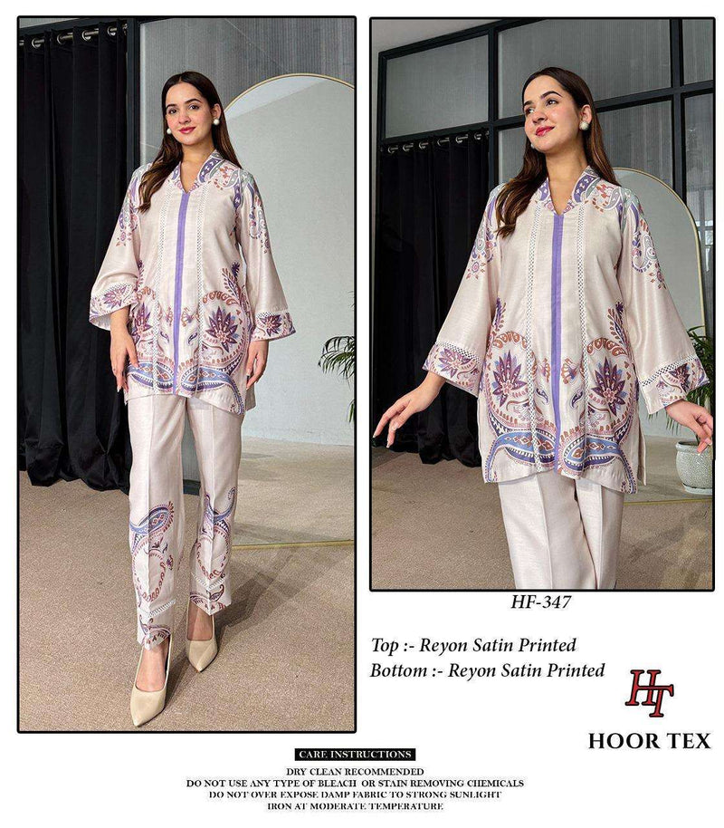 Hoor Tex Co Ord Set Satin Digital Printed Pret Kurti