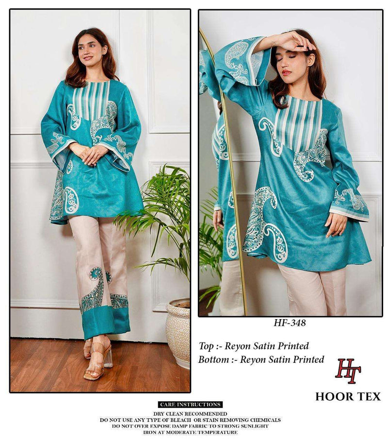 Hoor Tex Co Ord Set Satin Digital Printed Pret Kurti