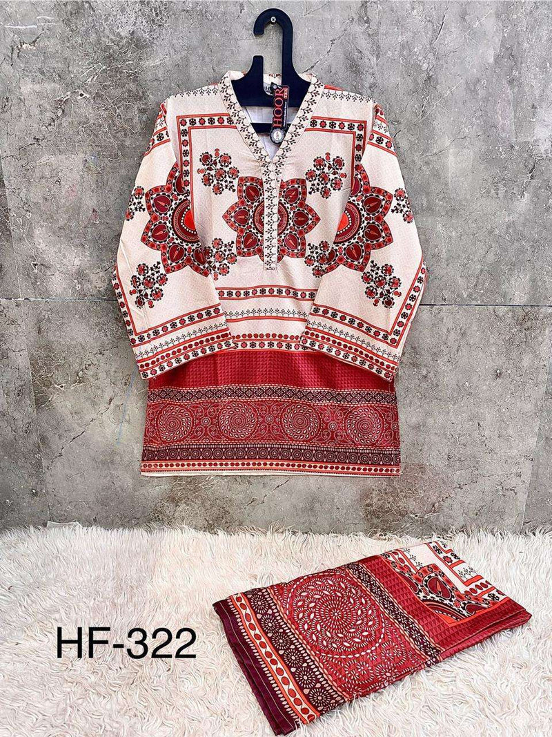 Hoor Tex Co Ord Set Satin Digital Printed Pret Kurti