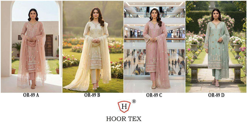 Hoor Tex Dno OR 89 ABCD Heavy Organza  Embroidered Designer Pret Kurti