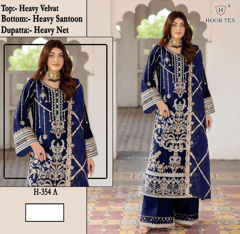 Hoor Tex H 354 Pure Velvet Heavy Embroidered Work Readymade Suits