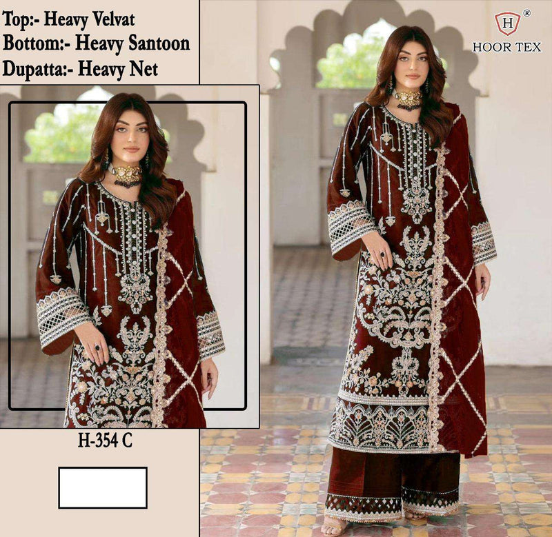 Hoor Tex H 354 Pure Velvet Heavy Embroidered Work Readymade Suits