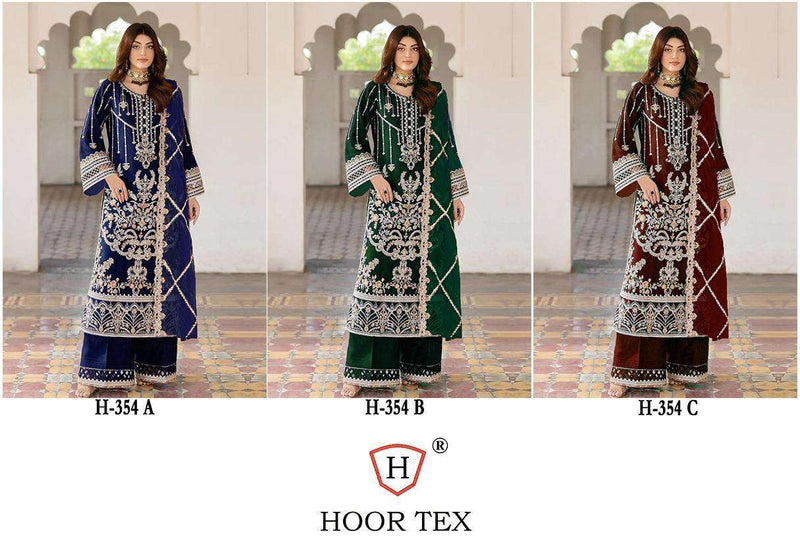 Hoor Tex H 354 Pure Velvet Heavy Embroidered Work Readymade Suits