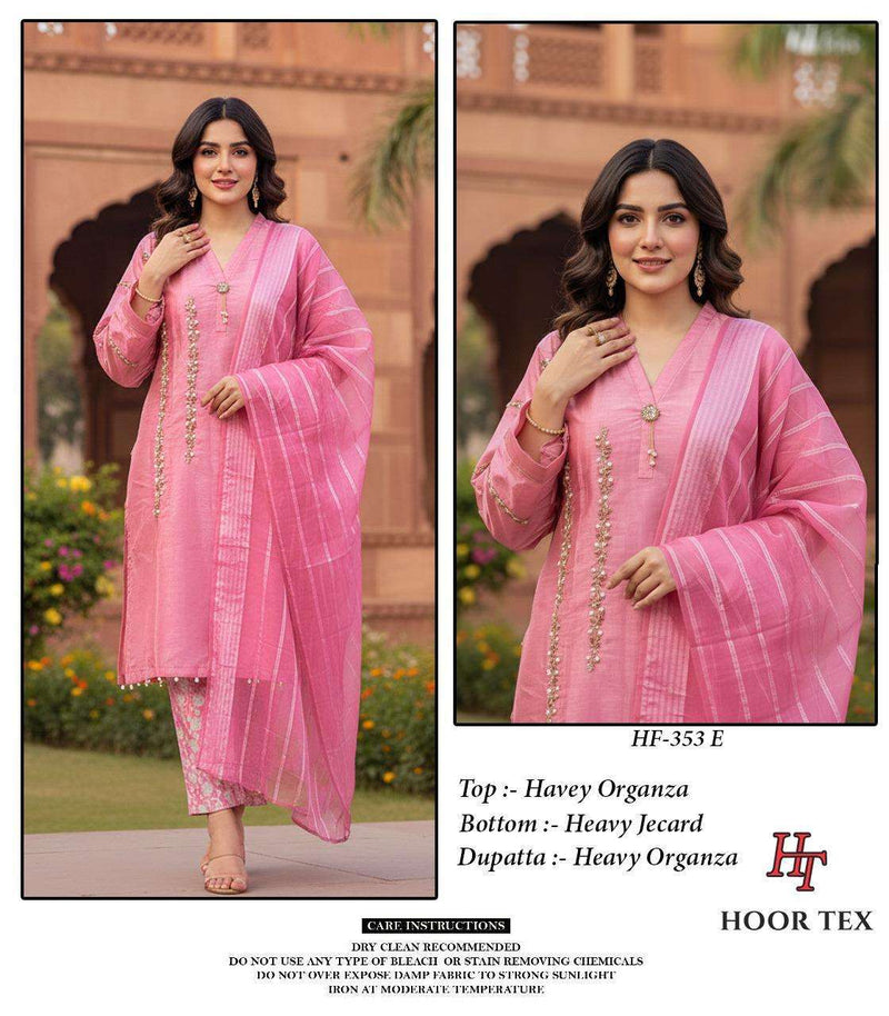 Hoor Tex Hf 353 Heavy Organza Embroidered Designer Pret Kurti