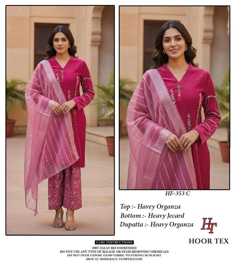 Hoor Tex Hf 353 Heavy Organza Embroidered Designer Pret Kurti