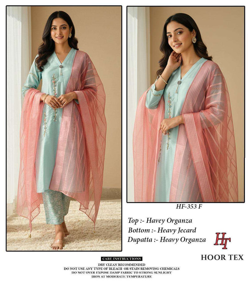 Hoor Tex Hf 353 Heavy Organza Embroidered Designer Pret Kurti