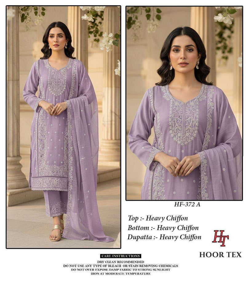 Hoor Tex Hf 372 Heavy Chiffon Designer Embroidered Work Pakistani Pret Kurti