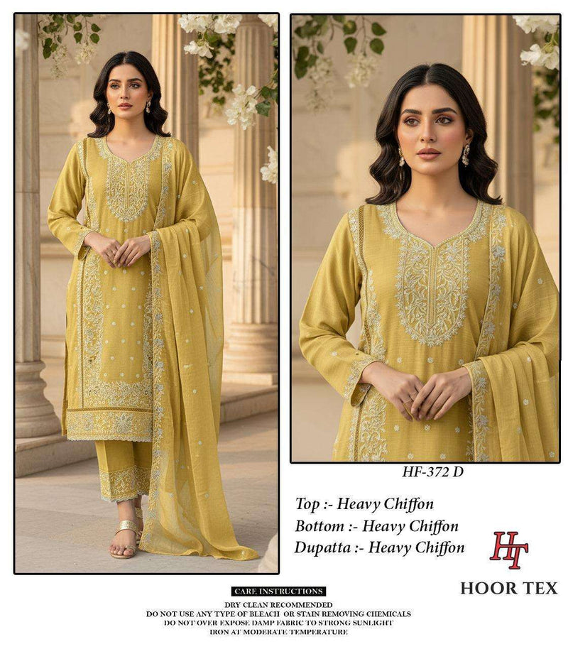 Hoor Tex Hf 372 Heavy Chiffon Designer Embroidered Work Pakistani Pret Kurti