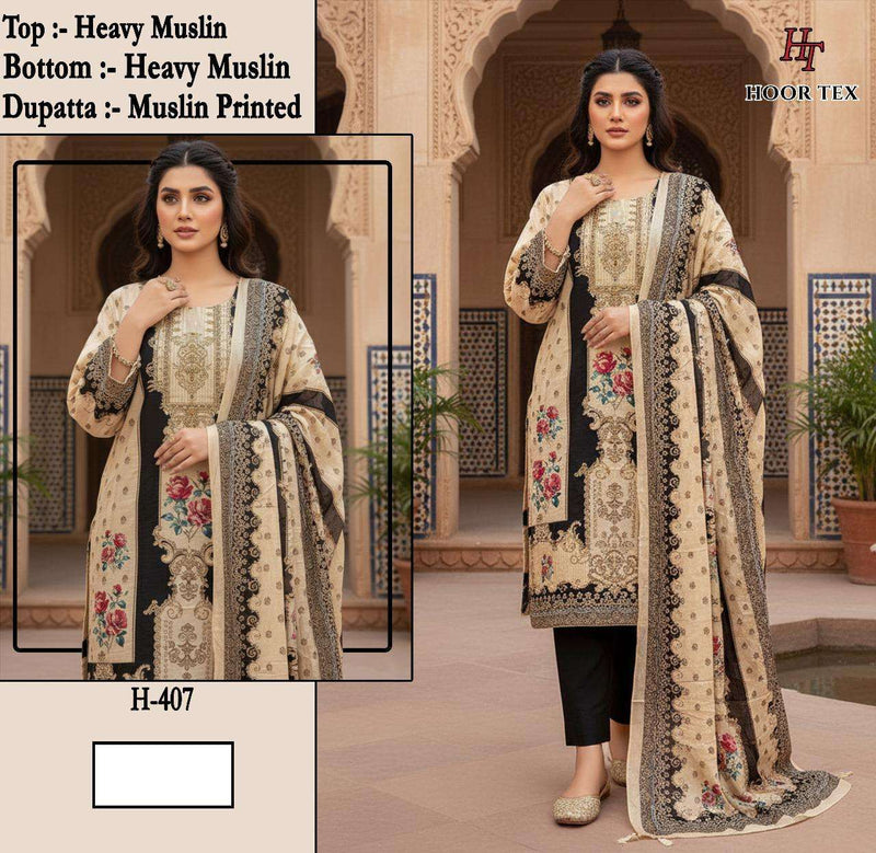 Hoor Tex H 405-413 Pure Muslin Printed Designer Co Ord Set