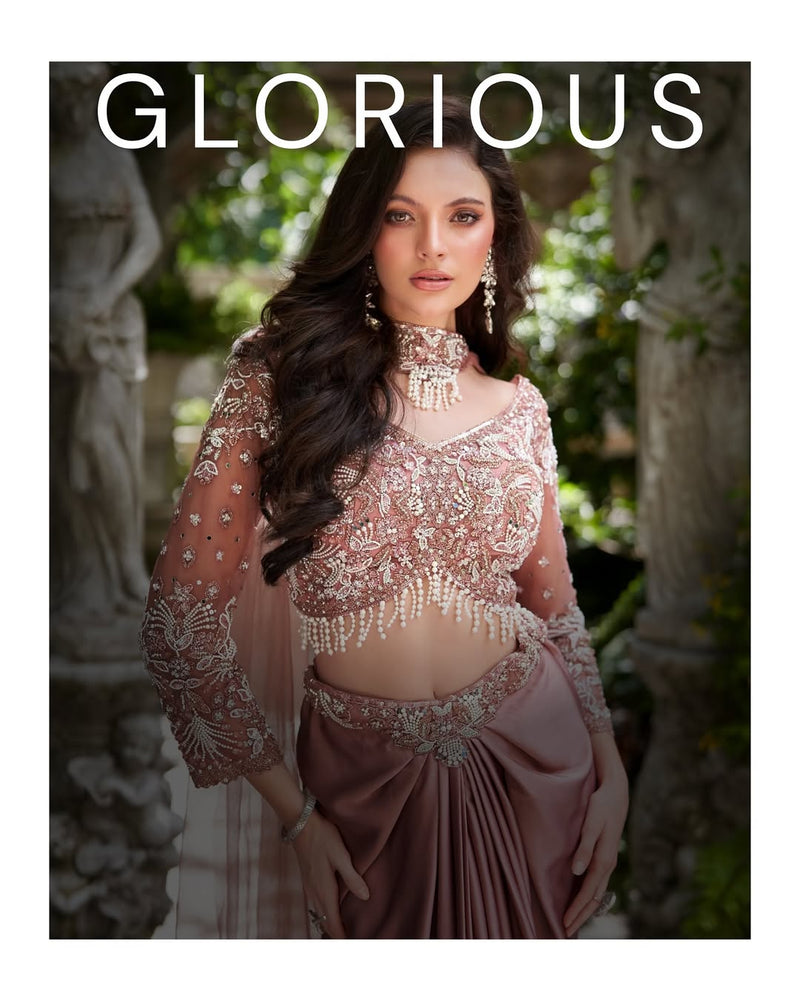 Dusky Blush Drape Gown with Embellished Cape Shivali