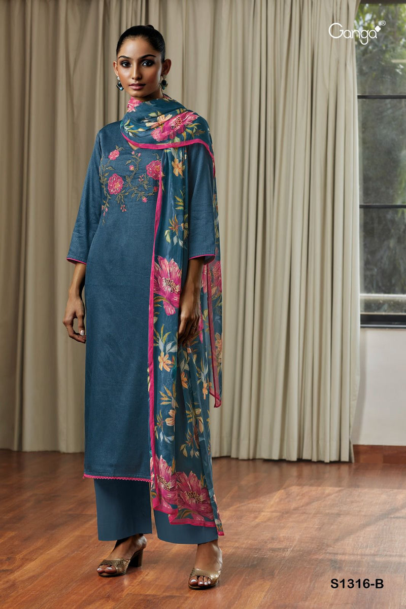 Ganga Inna 1316 Cotton Satin Printed With Hand Work Designer Fancy Suits