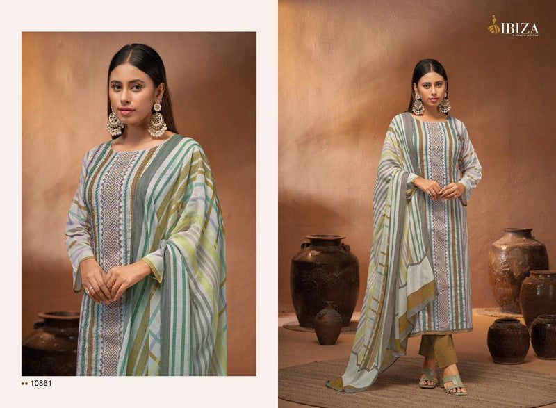 Ibiza Nooriat Linen Cotton  Digital Prints With Heavu Embroidery Work Salwar Kameez