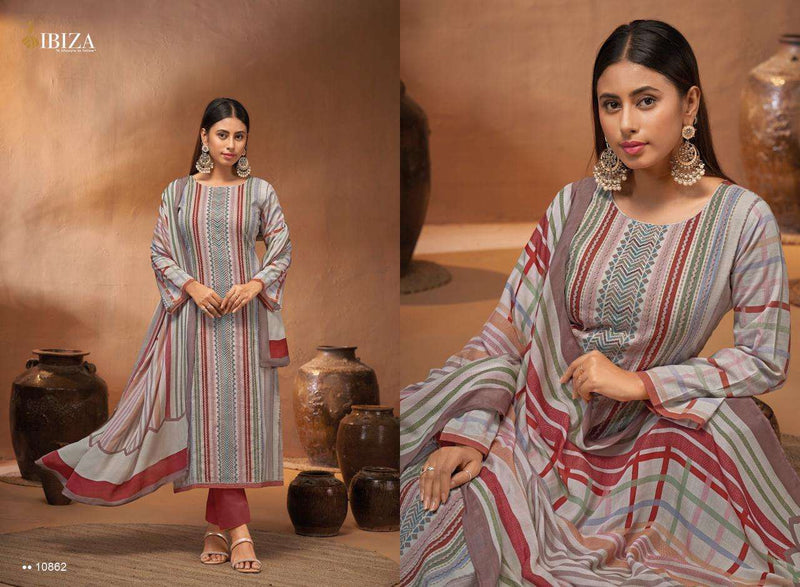 Ibiza Nooriat Linen Cotton  Digital Prints With Heavu Embroidery Work Salwar Kameez