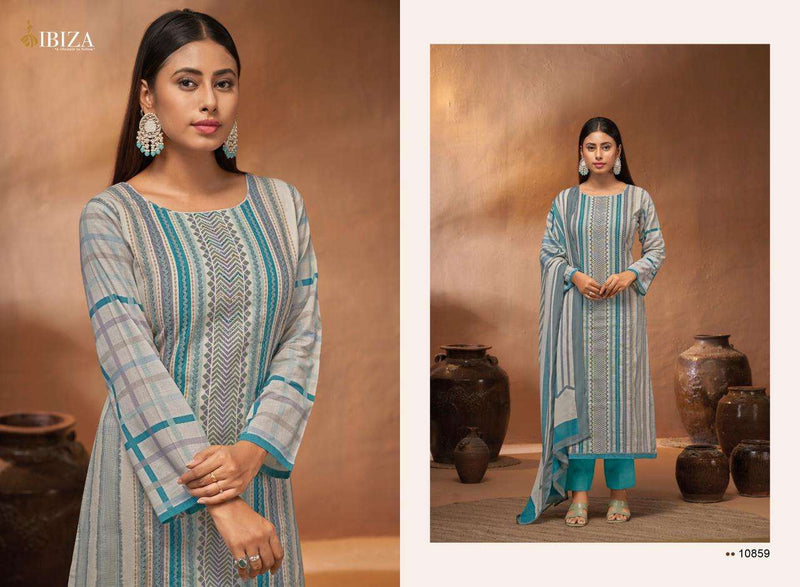 Ibiza Nooriat Linen Cotton  Digital Prints With Heavu Embroidery Work Salwar Kameez