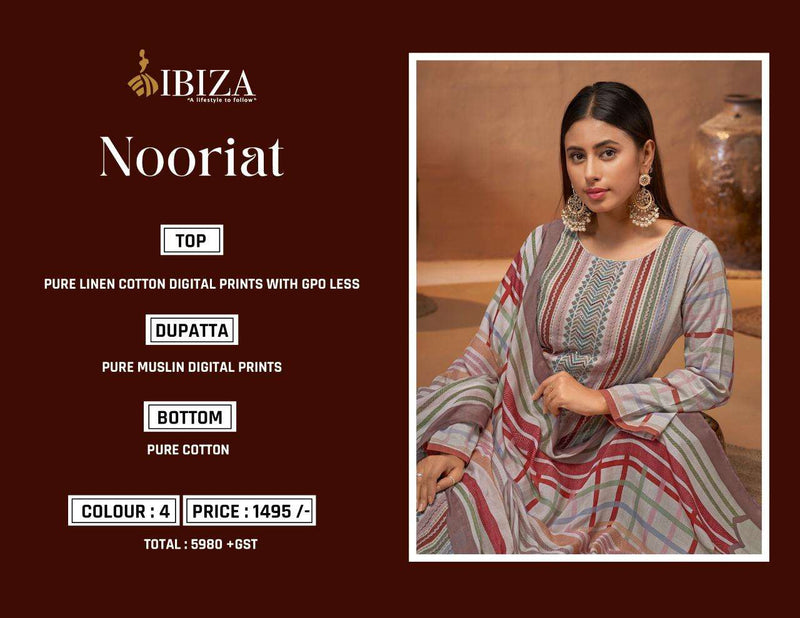 Ibiza Nooriat Linen Cotton  Digital Prints With Heavu Embroidery Work Salwar Kameez