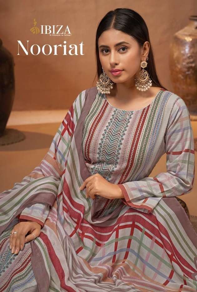 Ibiza Nooriat Linen Cotton  Digital Prints With Heavu Embroidery Work Salwar Kameez