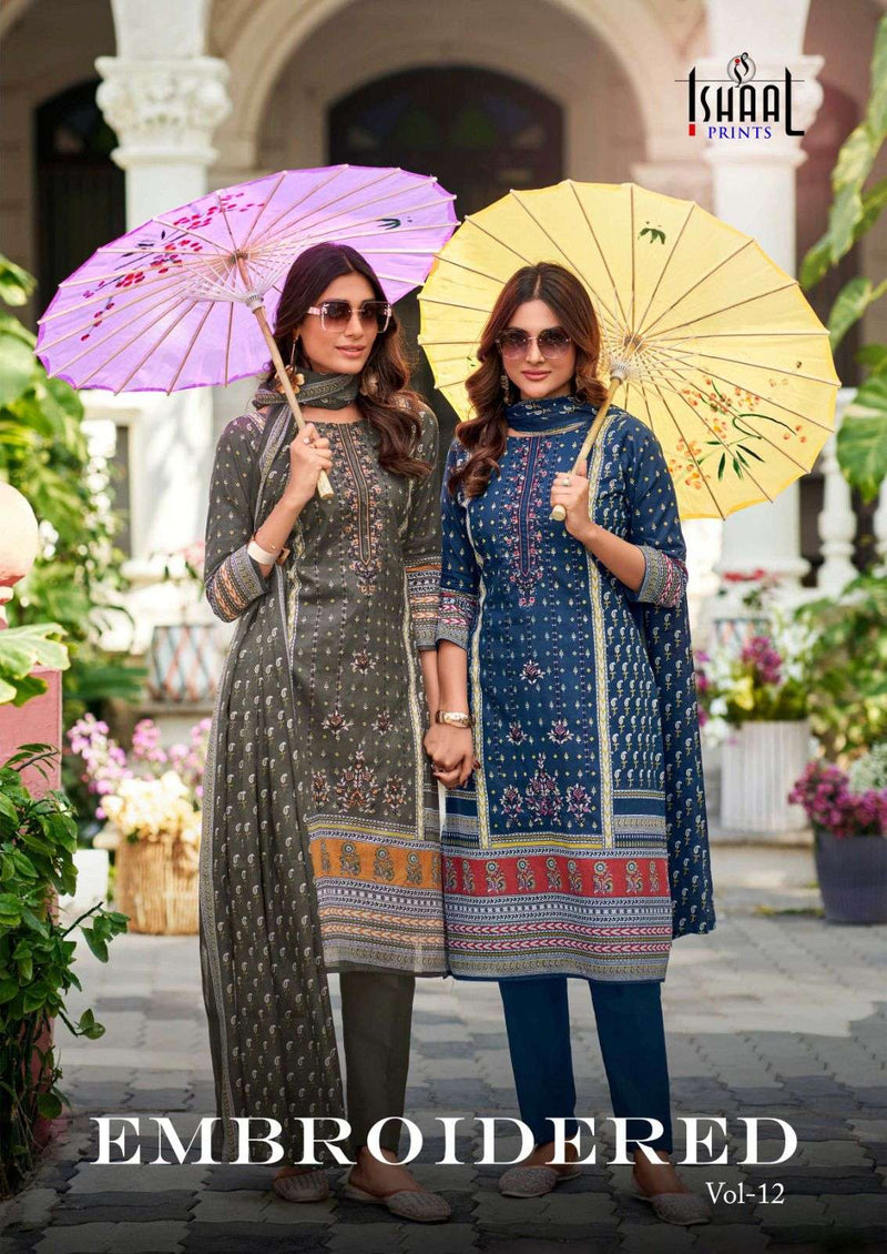 Ishaal Prints Embroidered Vol 12 Pure Lawn Cotton Self Embroidered Salwar Suit