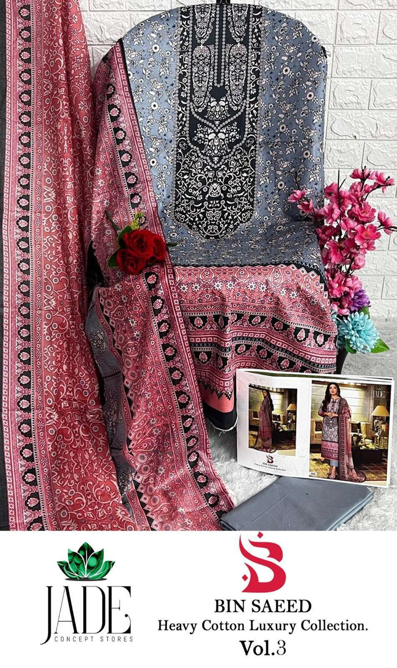 Jade Bin Saeed Heavy Cotton Luxury Collection Vol 3  Heavy Lawn Cotton Daily Wear Salwar Suit