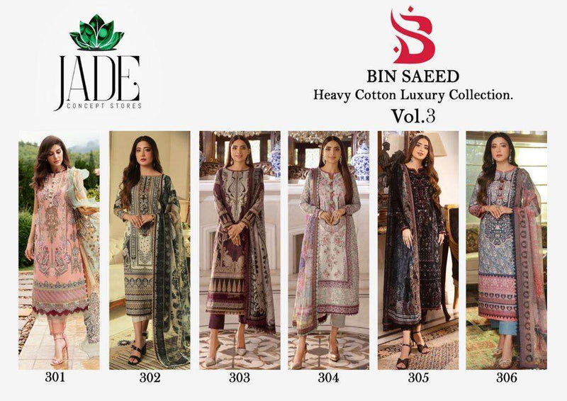 Jade Bin Saeed Heavy Cotton Luxury Collection Vol 3  Heavy Lawn Cotton Daily Wear Salwar Suit