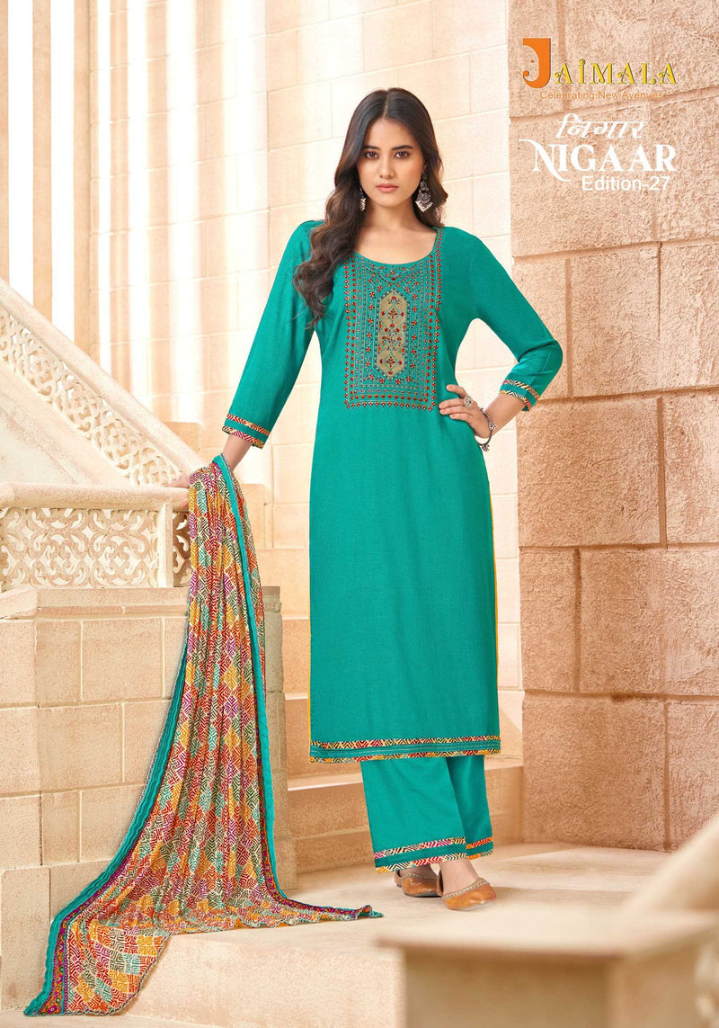 Jaimala Nigaar Vol 27 Pure Rayon Embroidered Diamond Work Salwar Suit